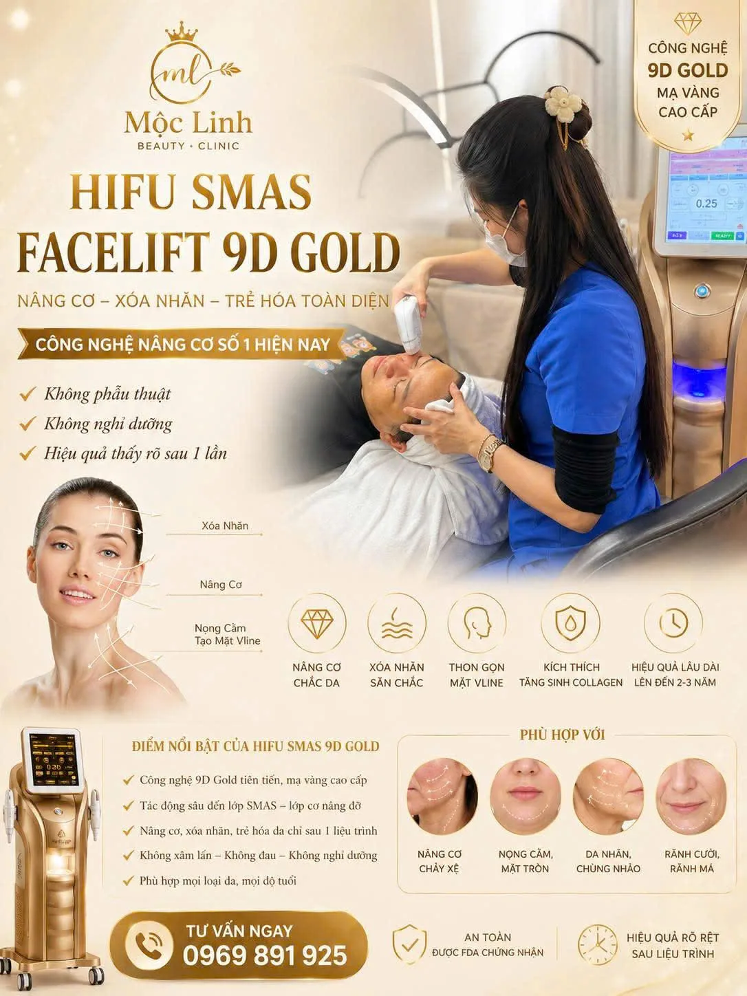 Nâng cơ Hifu Facelift HD Gold trẻ hóa da không xâm lấn tại Hải Phòng