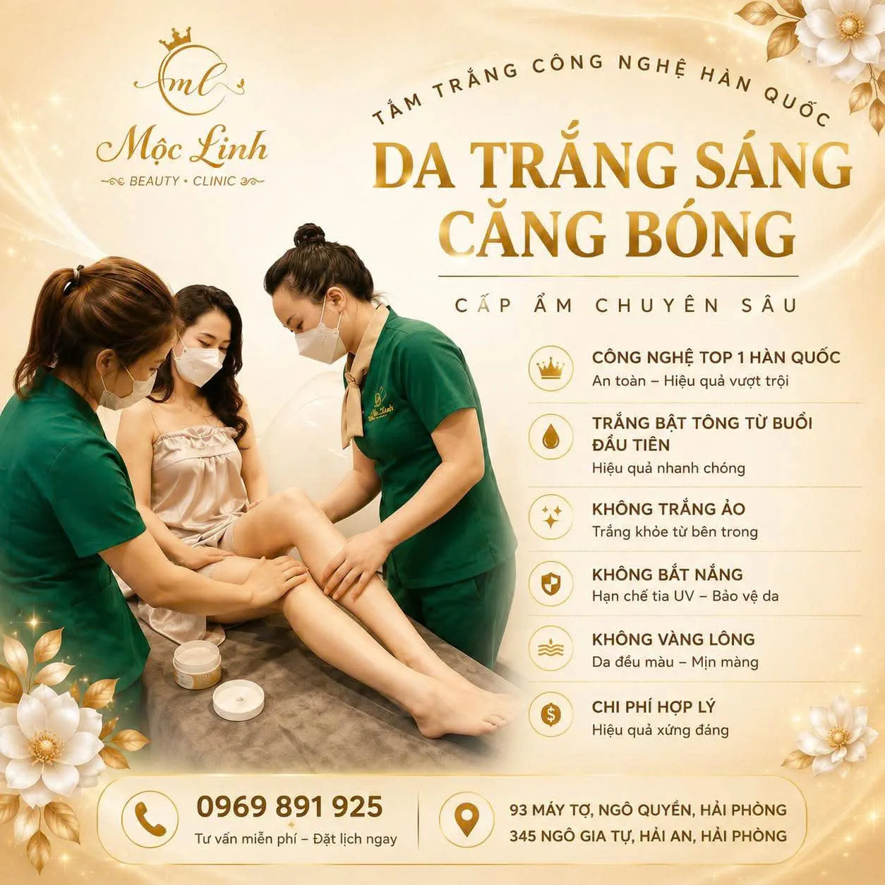 Da trắng sáng căng bóng sau tắm trắng tại Thẩm Mỹ Mộc Linh Hải Phòng